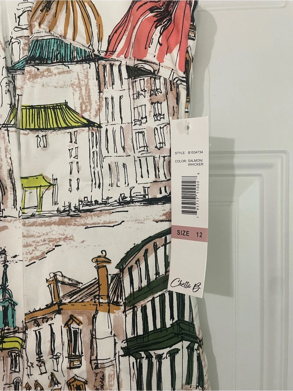 Chetta B Venice Italy Scenic Sketch Print Sleeveless Sheath Cotton Dress Size 12 - Picture 2 of 8